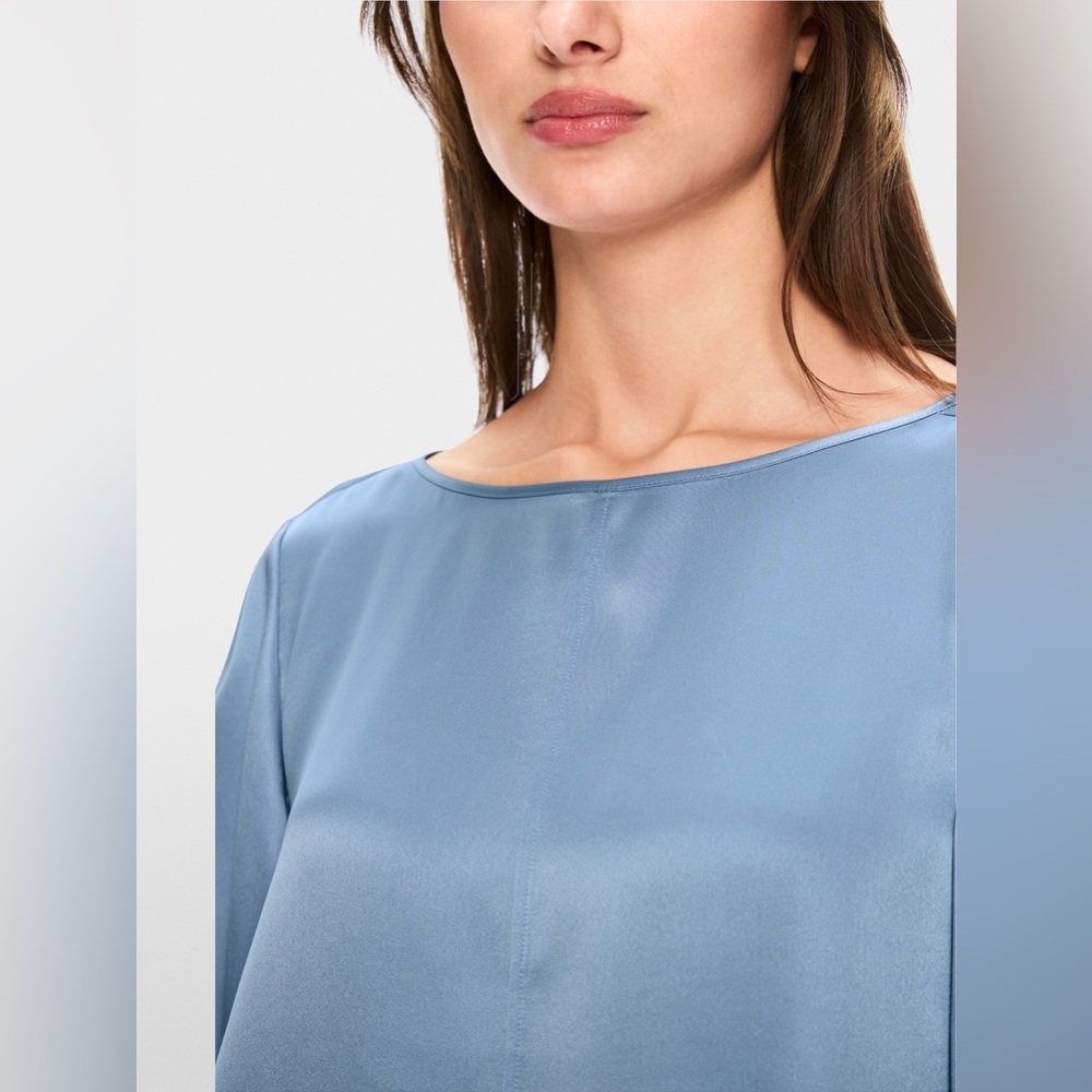 XIRENA Blue Satin Luxury Dolman Sleeves blouse Sz S Quiet Luxury Made in USA